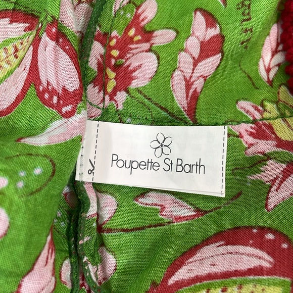 Poupette St Barth Boxer Lulu Shorts Size L Green Floral Pink Fringe Trim EUC - Picture 7 of 11